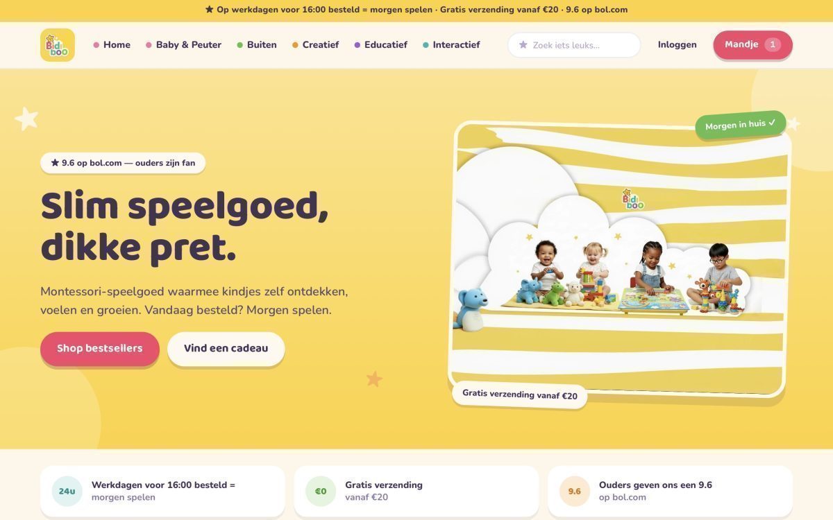 Screenshot van de webshop van Bidiboo
