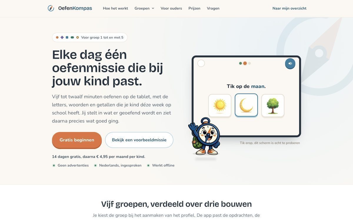Screenshot van de e-learning platform van Oefenkompas